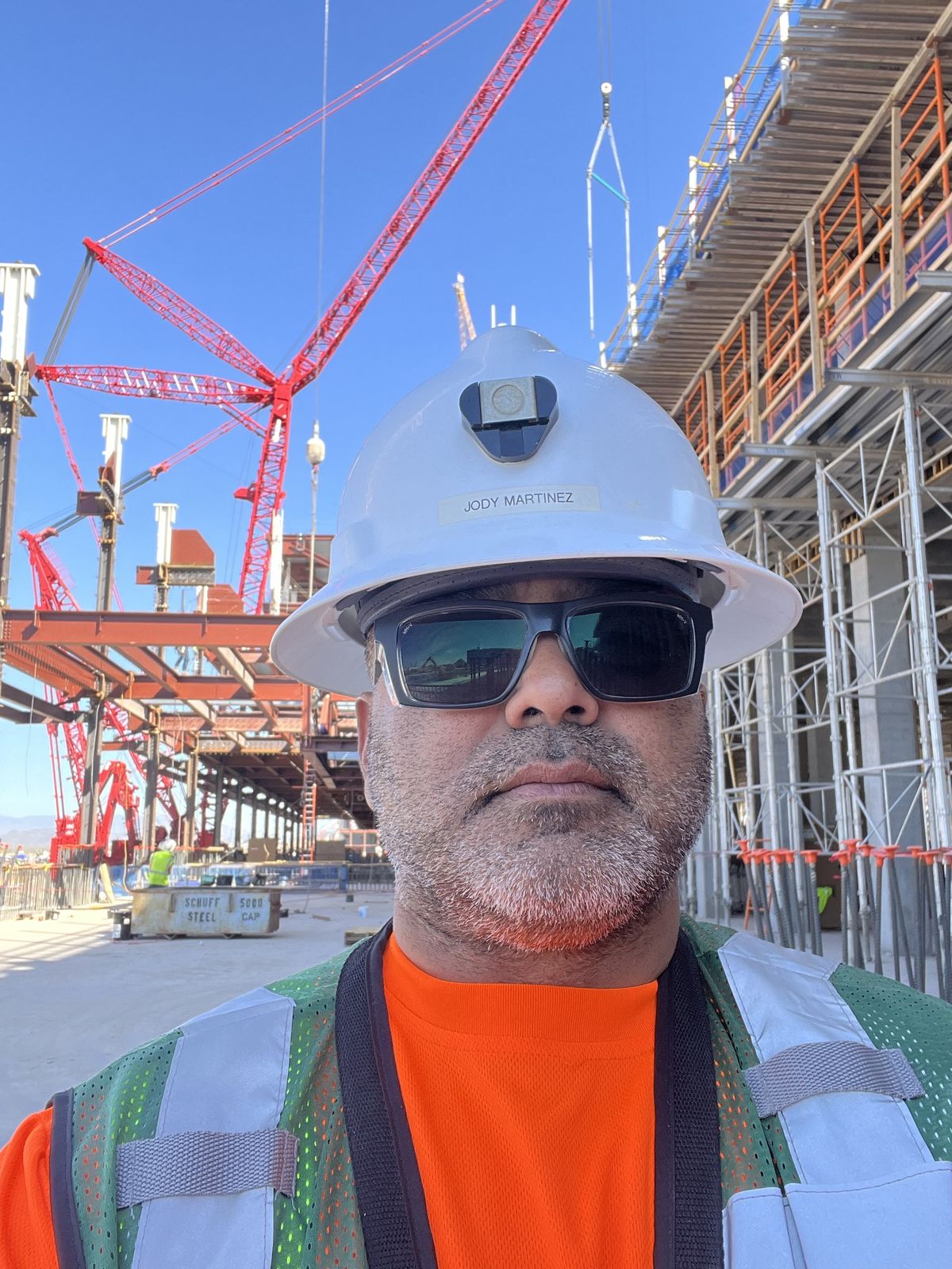 Jody Martinez on the TSMC Arizona site with his name on his hard hat